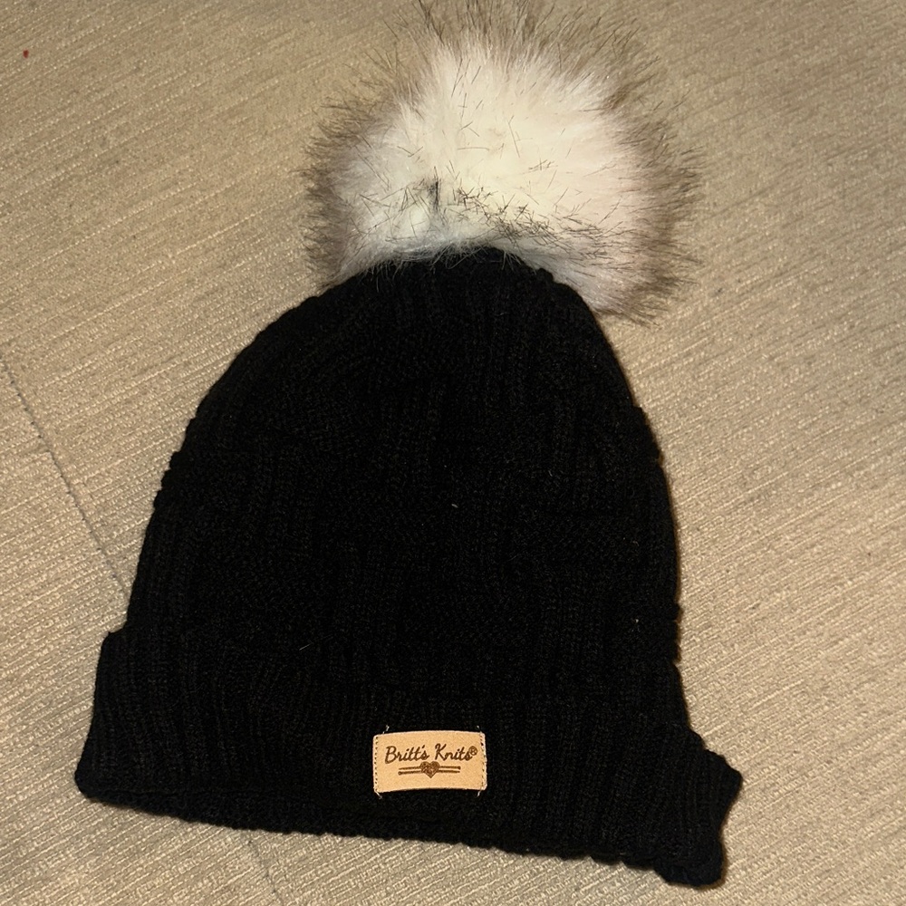 Burton Knit Black Beanie with White Pom Pom